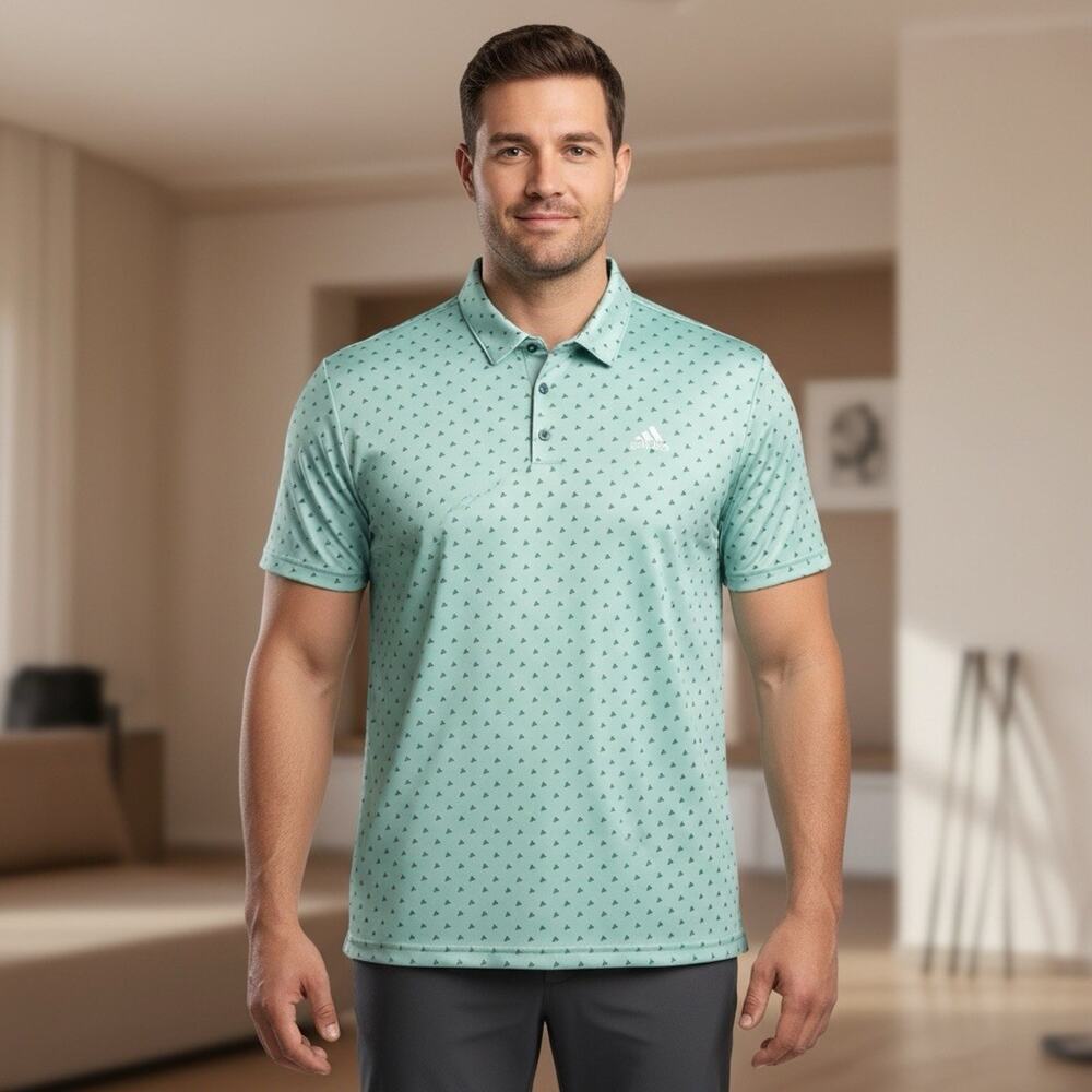 Adidas Golf Shirt Men 2XL Mint Green All Over Print Short Sleeve Golf Polo